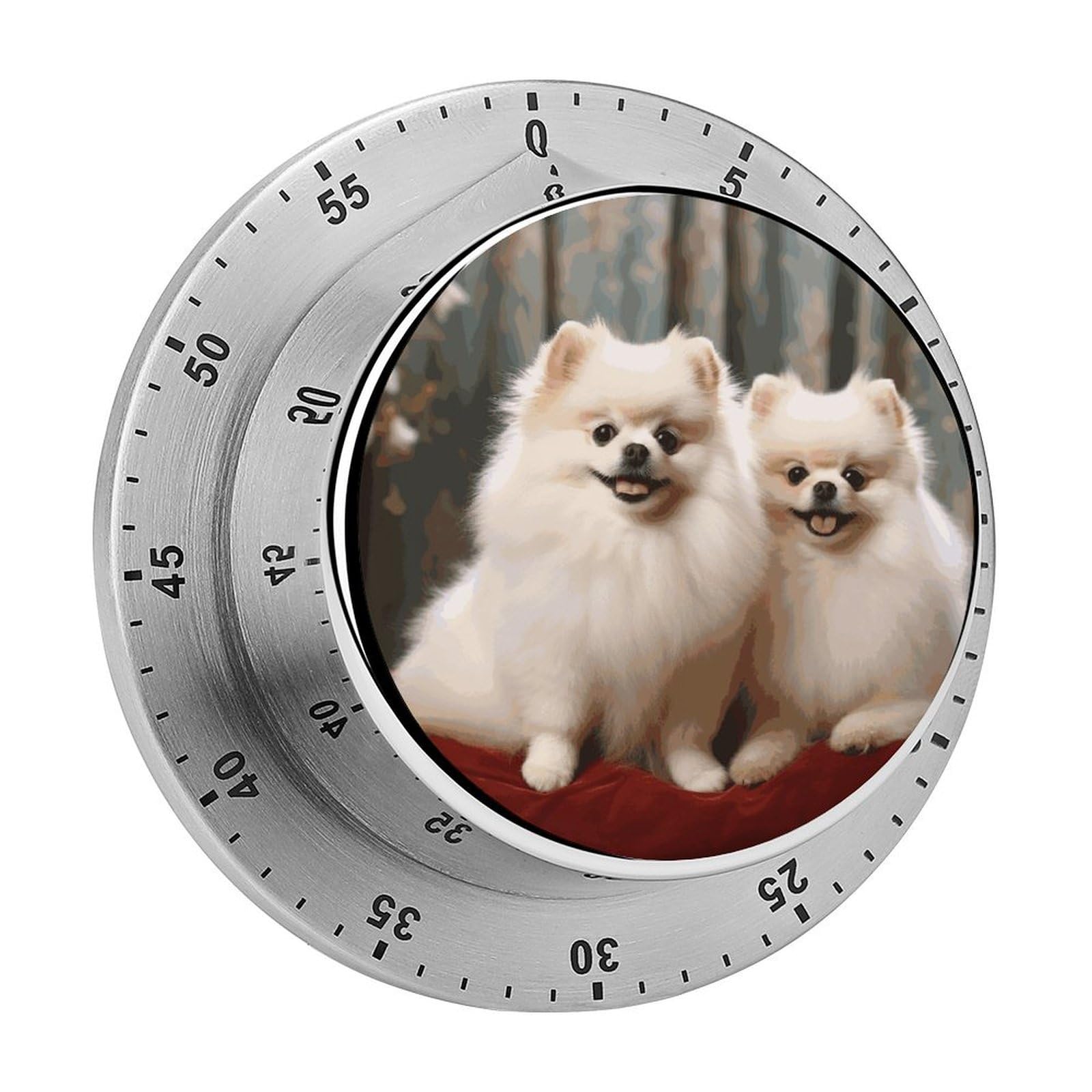 Short-haired Pomeranian Dog Timers Adsorbable Stainless Steel Kitchen Timer Loud 60 Minute Visual Timer Portable Manual Countdown Timers Alarm Clock Time Management Tool for Home Work