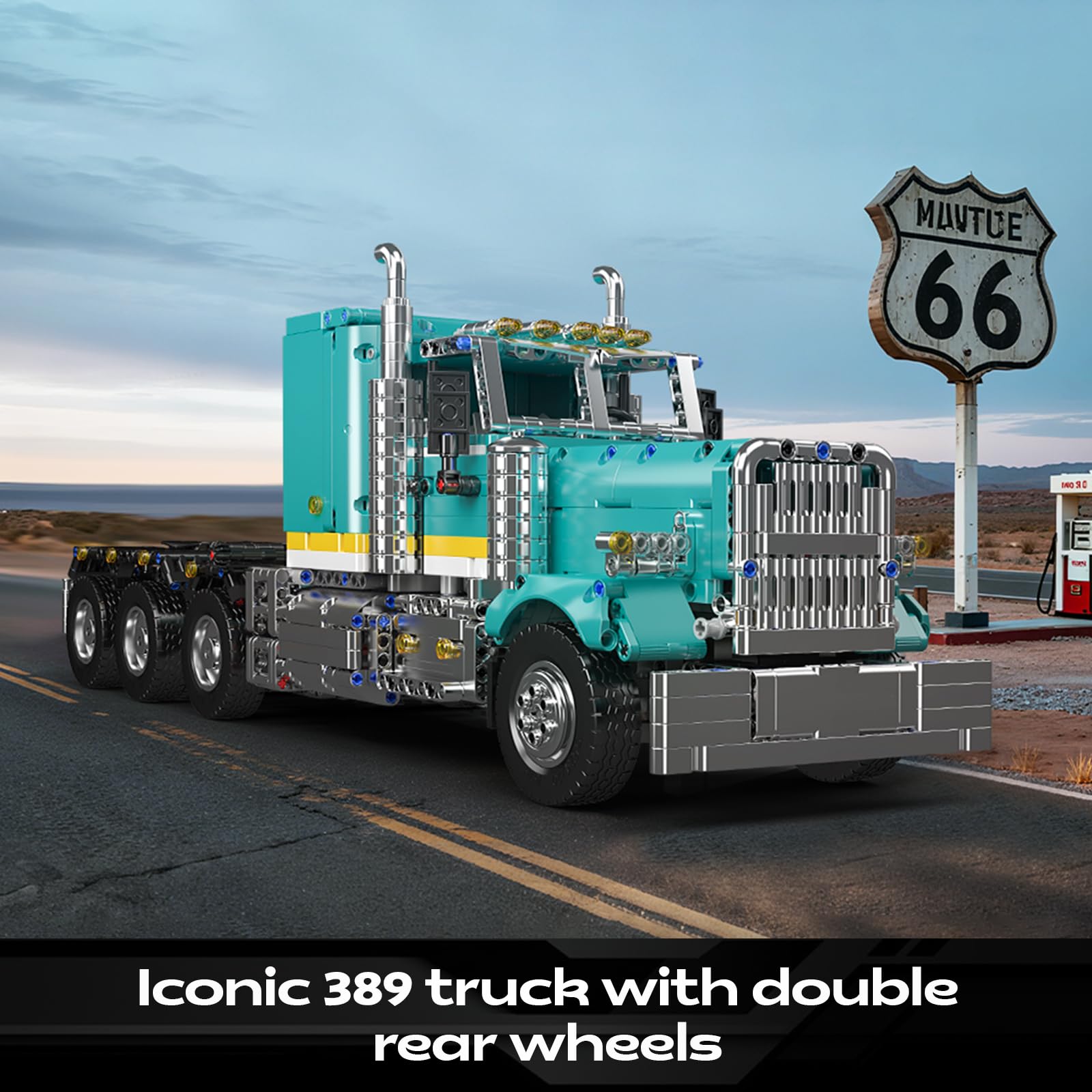 Mould King 13201 Technik American Truck Spielzeugauto Modellbausatz - Klemmbausteine Klassischer LKW Bausteine Auto Konstruktionsspielzeug Set Geschenke für Erwachsene ab 14 Jahren (2064+ Teile)