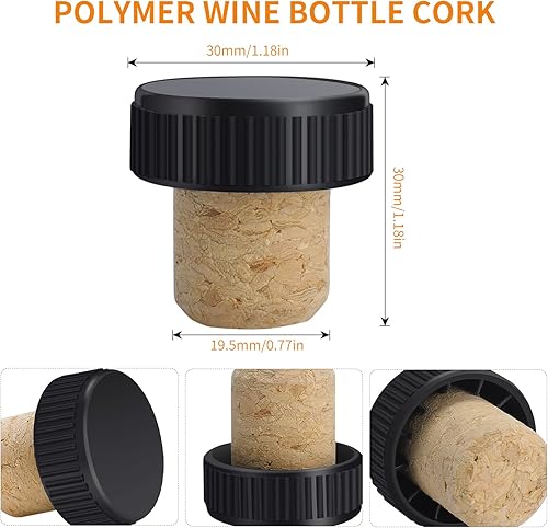 Miniatura 2 de 48 corchos para botella de vino en forma de T con parte superior de plástico negro, tapones de corcho de vino para degustación, corchos de vino