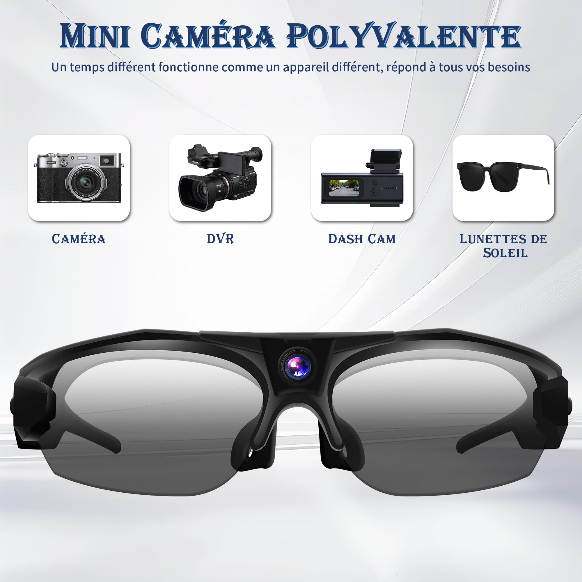 UYIKOO Camera Espion WiFi, Mini Lunettes de Soleil Caméra Cachee 1080P HD, Video Caméra Sport sans Fil Visualisation et Enregistrement de Vidéos par APP avec Protection UV
