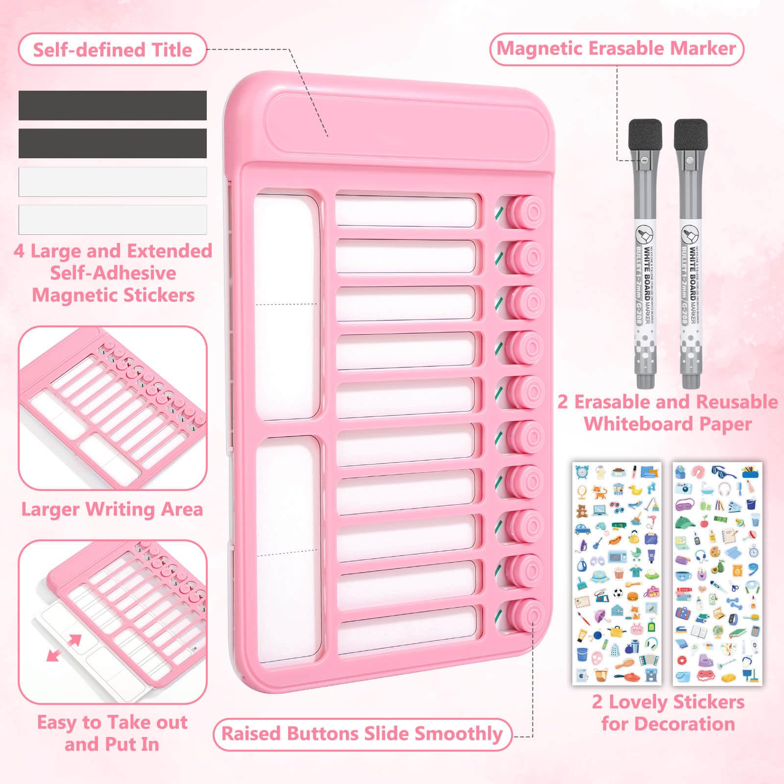 Audab 2Pcs Dry Erase Chore Chart for Kids Magnetic Checklist Board, My Chores Slider Chart to Do List Board - Image 3