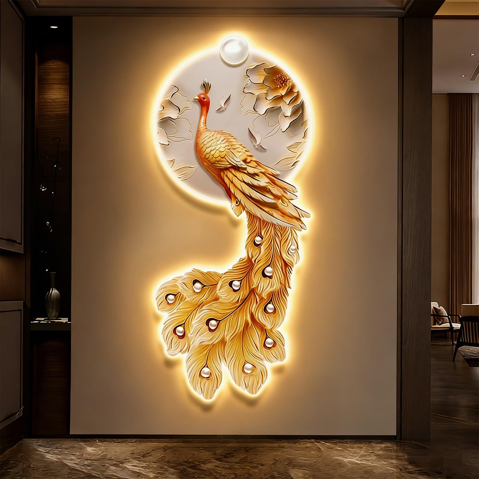 Sculpture murale pavon 3D pour habiller un grand mur de bureau vide