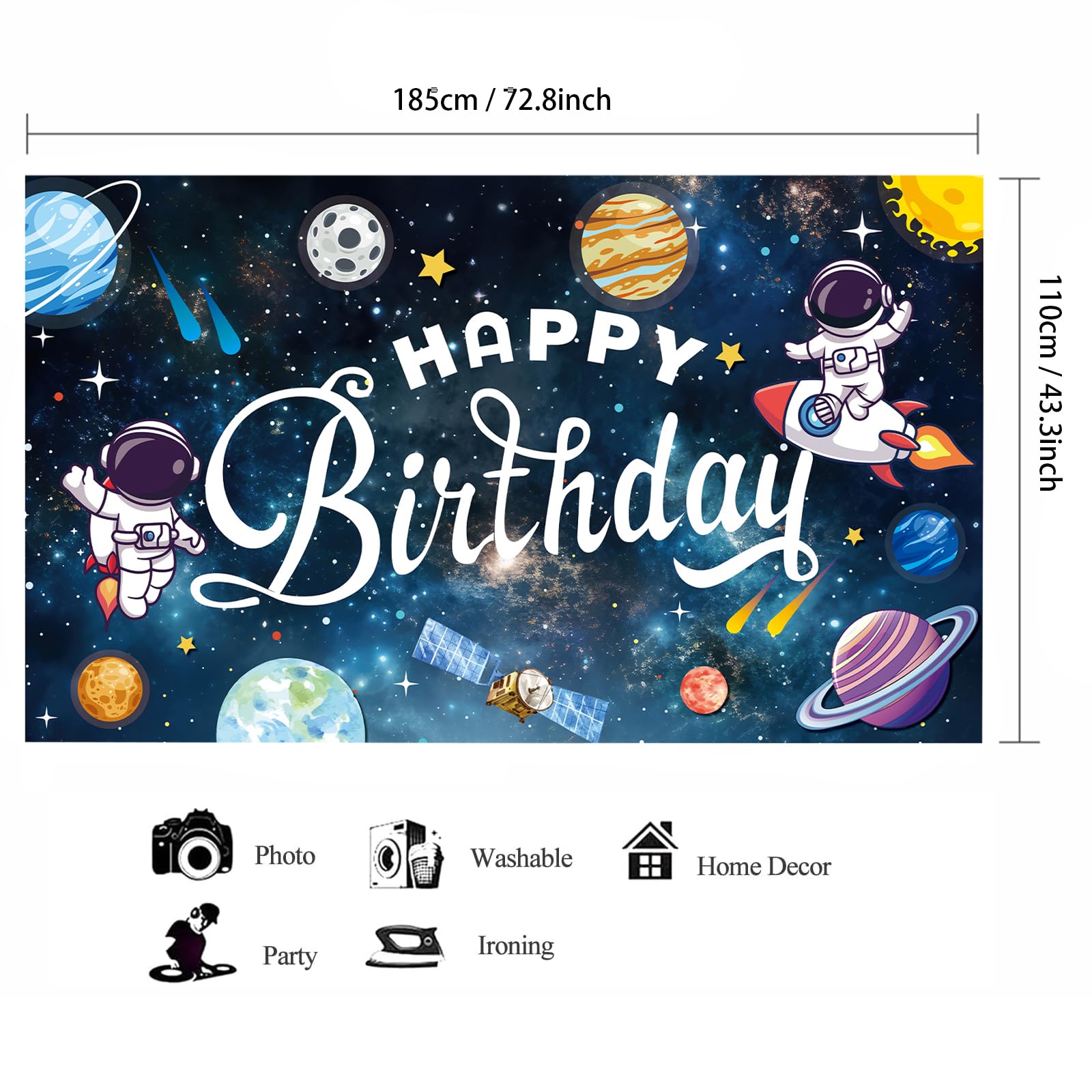SMENGGIL Pancarta de feliz cumpleaños espacial telón de fondo para fotografía, suministros de decoración de fiesta de cumpleaños para niños, niñas, bebés, universo, planetas, galaxia solar,