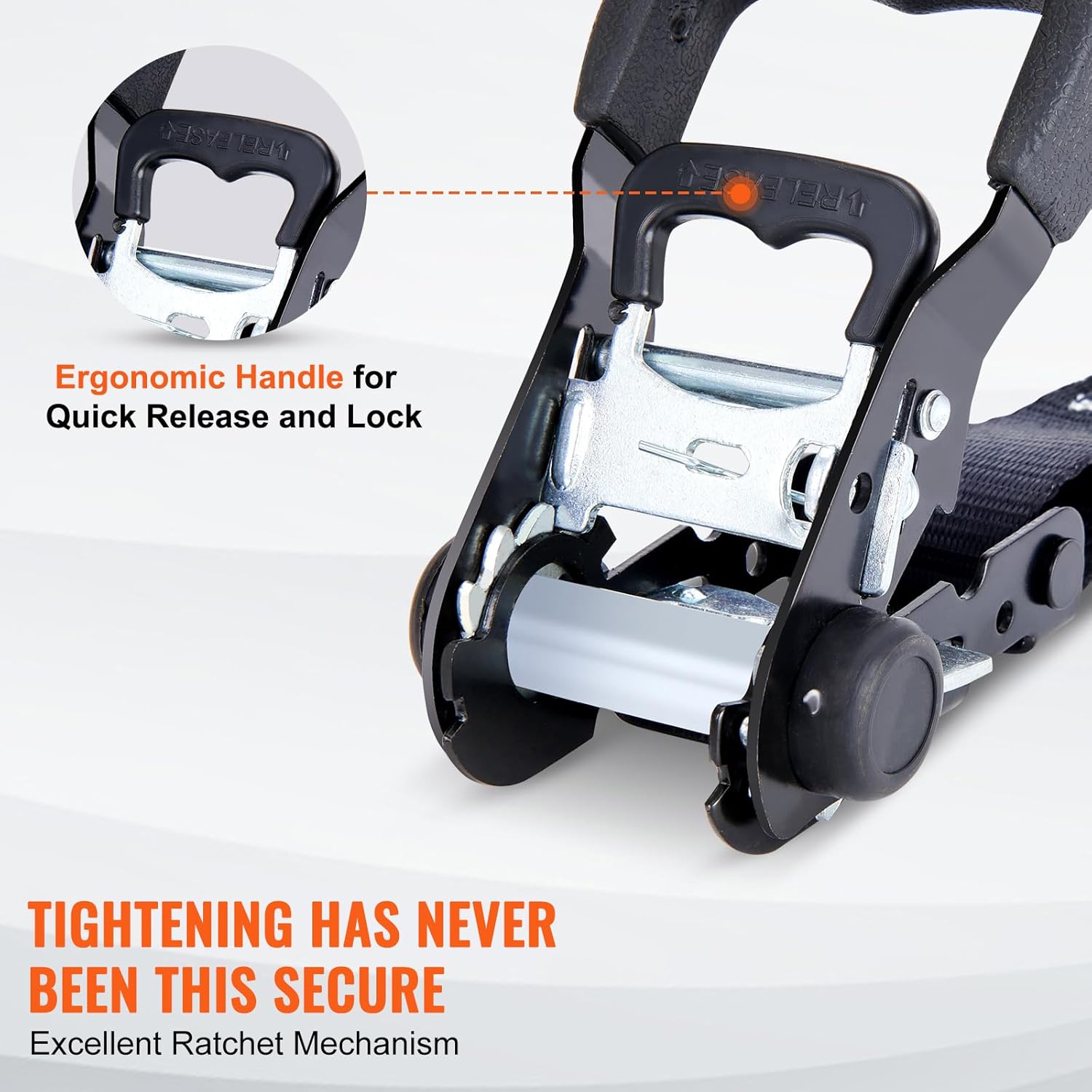 VEVOR Ratchet Tie Down Straps (4PK), 5208lbs Break Strength, 1.6" x 8' Heavy Duty Ratchet Tie Down Strap Set with Padded Handles, Coated S Hook, Soft Loop for Moving Appliances Motorcycle ATV Truck - Image 3