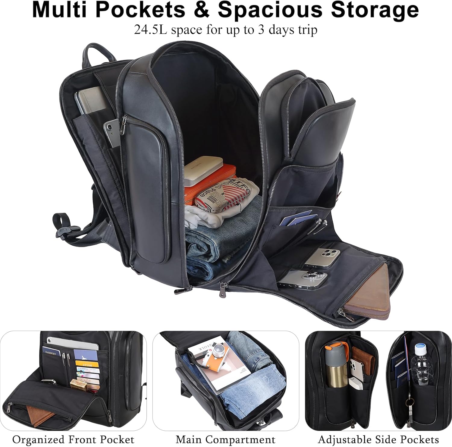 TIDING Genuine Leather Backpack for Men, 17.3 Inch Laptop Bag TSA Friendly Travel Rucksack Hiking Camping Daypack - Image 4