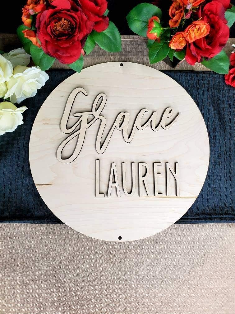 DIY Personalized Name Sign Kit, Round - First and Middle Name Sign - Custom Nursery Decor, Unfinished