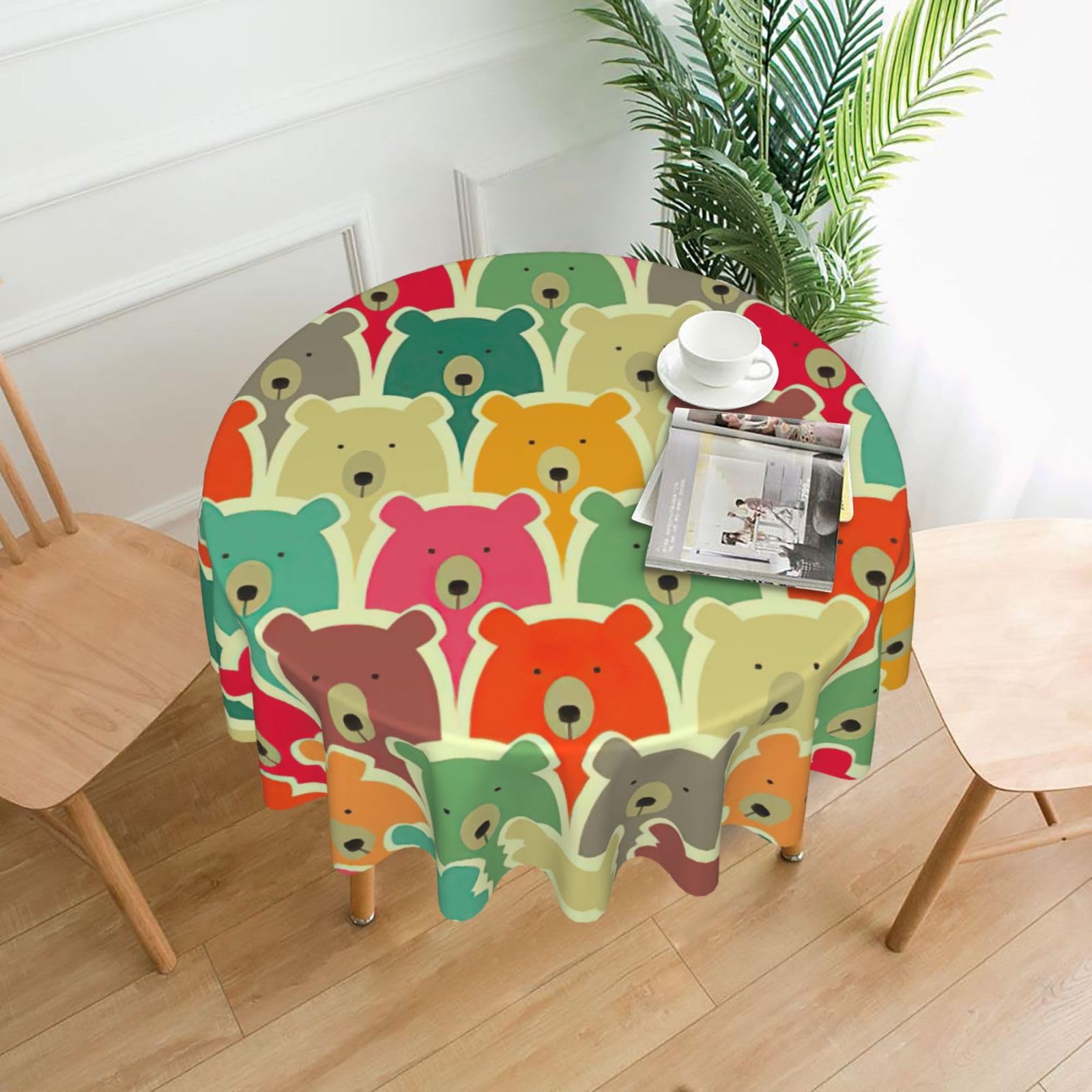 Zcmkjlg Colorful Bears Print Quick Ship Round Tablecloth 60in Polyester Washable Cover for Dining Room