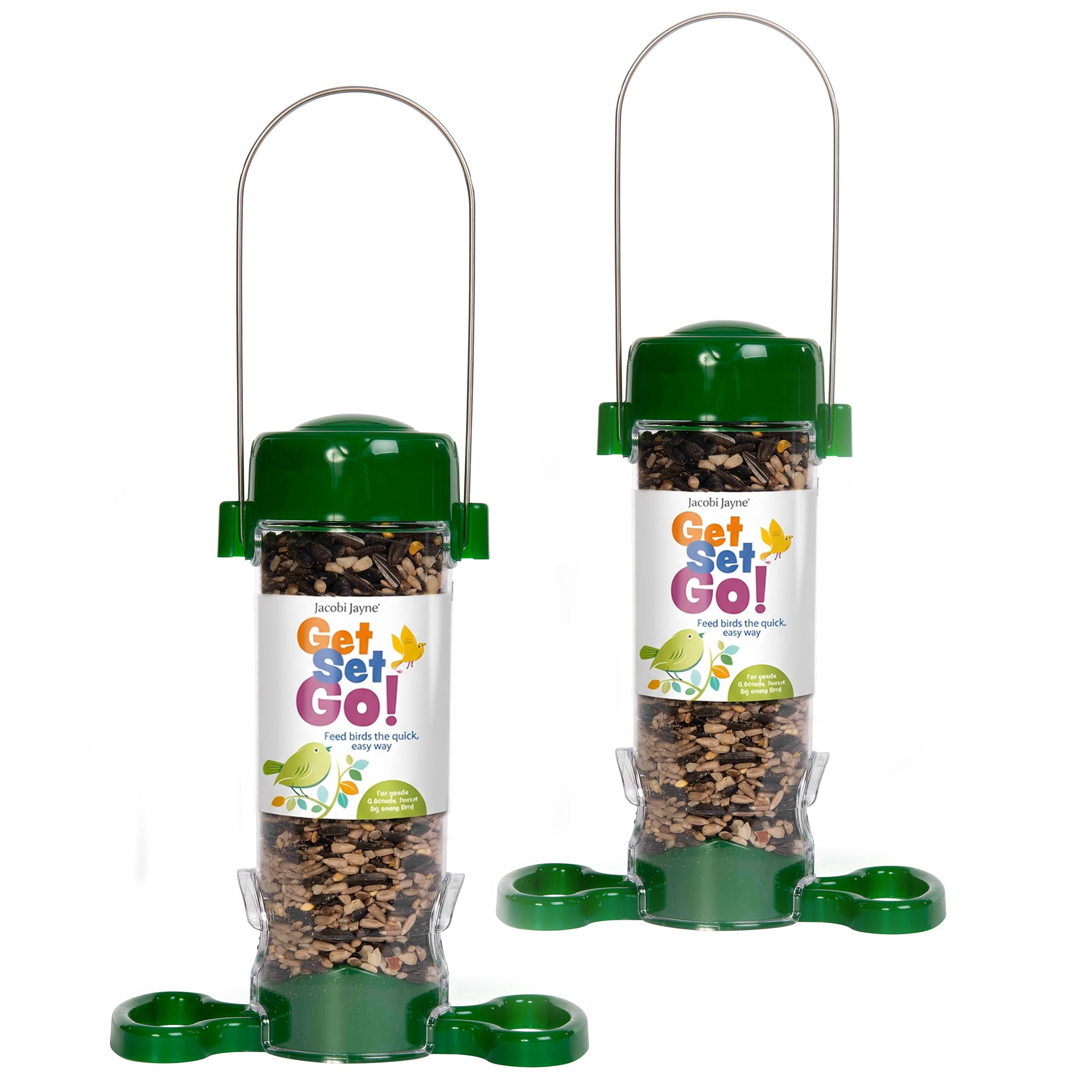 Bird Feeders Hanging Garden Bird Feeder - Jacobi Jayne® Get Set Go™ Hanging Seed Feeder For Wild And Garden Birds - Easy Clean Birdfeeder Perfect For Seed Blends And Bird (For Seed, Pack Of 2)