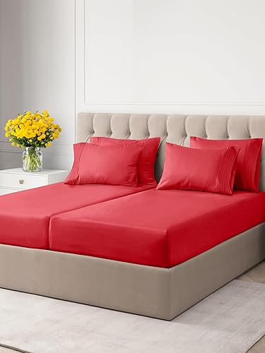 CGK Unlimited - Juego de sábanas para cama de matrimonio, sábanas blancas, sábana bajera, 4 fundas de almohada, bolsillos muy profundos, de