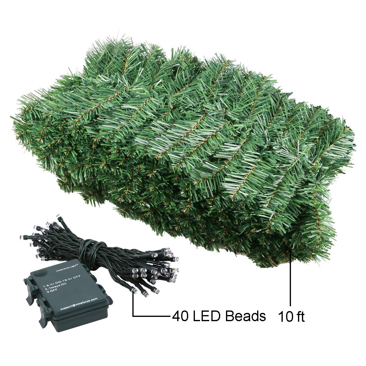 10Ft Prelit Christmas Garland with 50 LED Lights Battery Operated String Light with Timer