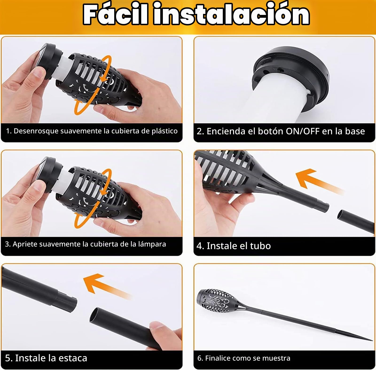 Lámparas solares para exteriores, antorchas solares para exteriores, 6 unidades de luz solar de llama, IP65 resistente al agua, iluminación solar para jardín, exterior, patio trasero, iluminación de