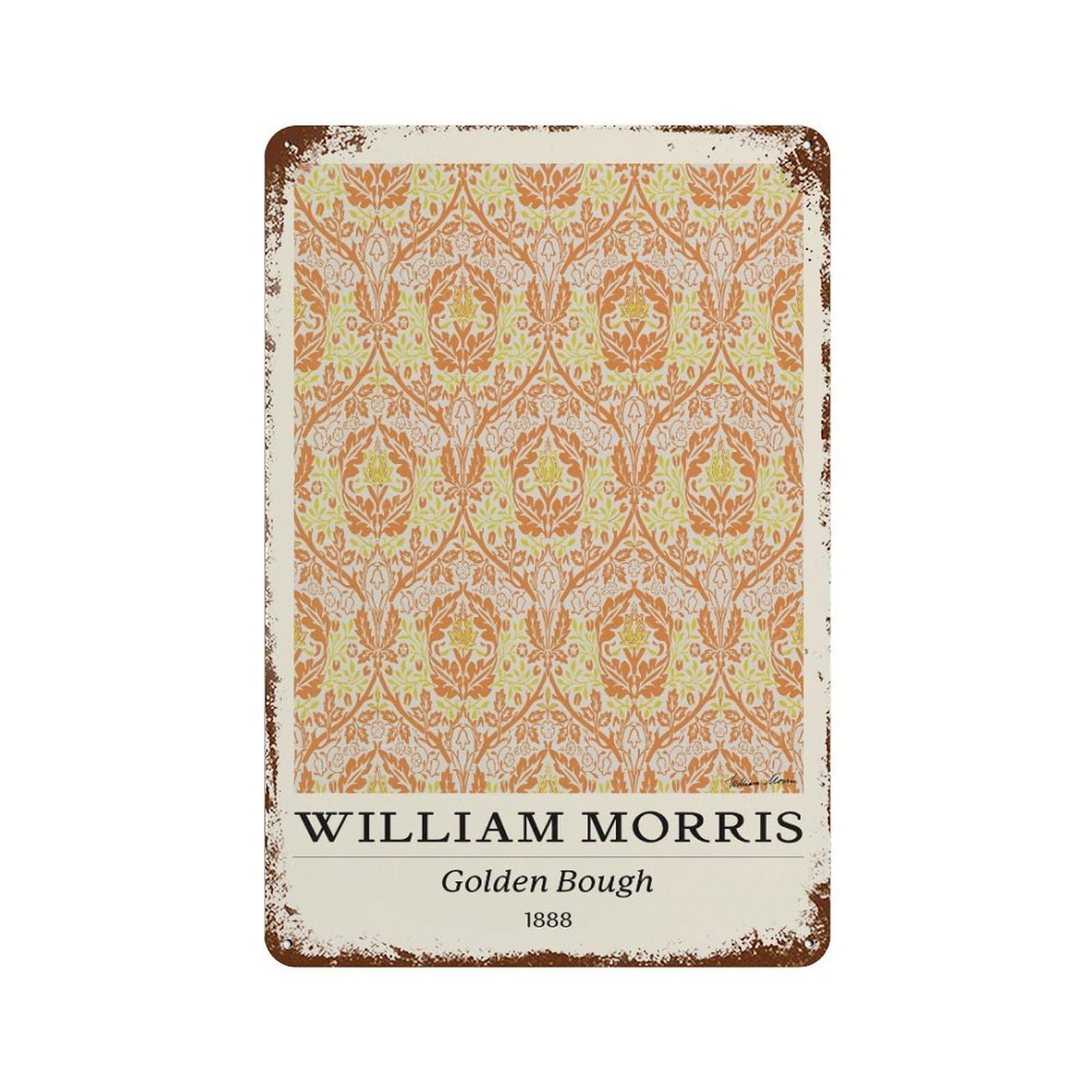 William Morris Golden Bough Floral 11.8"x7.9" Decorative Tin Sign, Retro Wall Decor for Bistro, Counter And Cafe Decor