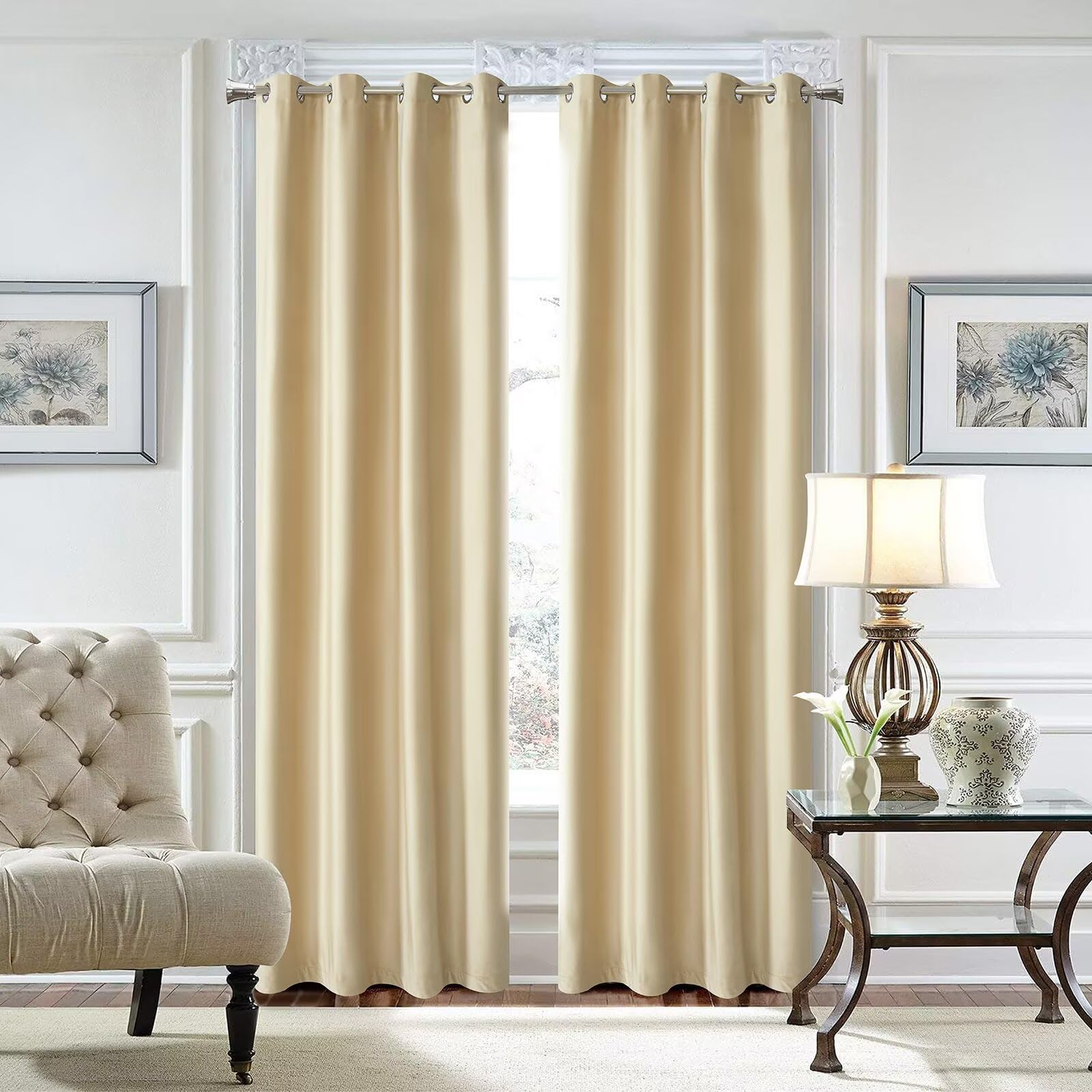 SSWH Blackout Curtains for Bedroom, Thermal Insulated Eyelet Curtains, Solid Colour Window Drapes for Living Room Privacy Protection(Size:84" W x 96" L(2 Panels),Color:Camel)