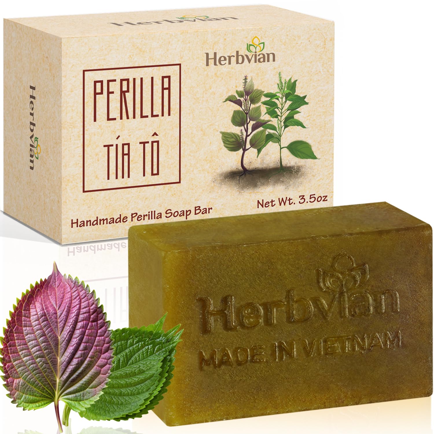 Perilla Tía Tô Soap Bar, Soap For Face and Body, Back Acne Body Soap, Anti-Acne Cleansing Healthy Skin, Mosquito Repellent Soap, Soap for Men, Women,