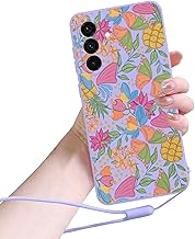 Mobile Flowers Case for Samsung Galaxy A56 5G Case with Bracelet, Flower Design Case Aesthetic Girls Women Aesthetic Soft Silicone TPU Ultra Soft Thin Anti-Shock Case-Purple