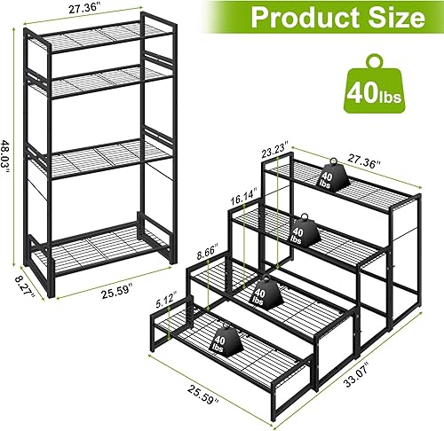 Miniatura 3 de Soporte de metal de 4 niveles para plantas para interiores y exteriores, soporte para macetas de flores, apilable, resistente, alto, soporte para