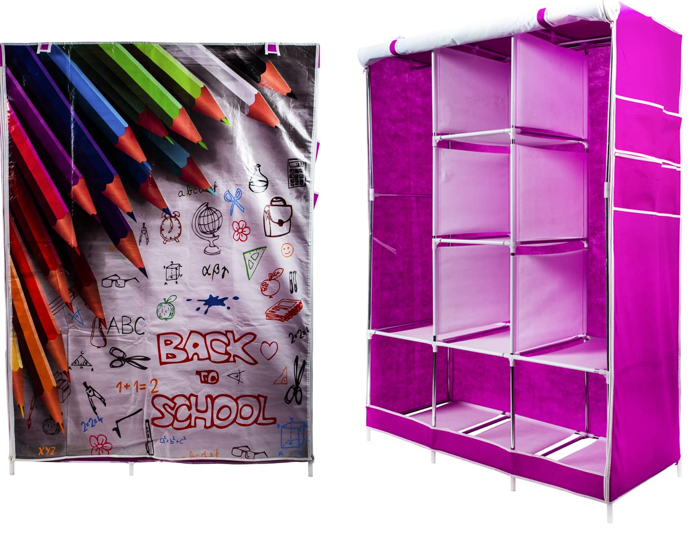 Maison & Cuisine® 6+2 Shelves Fancy and Foldable Collapsible Closet Cabinet Cloth Rack Printed Wardrobe 88206 (Standard, Pink) Storage Unit-image-6