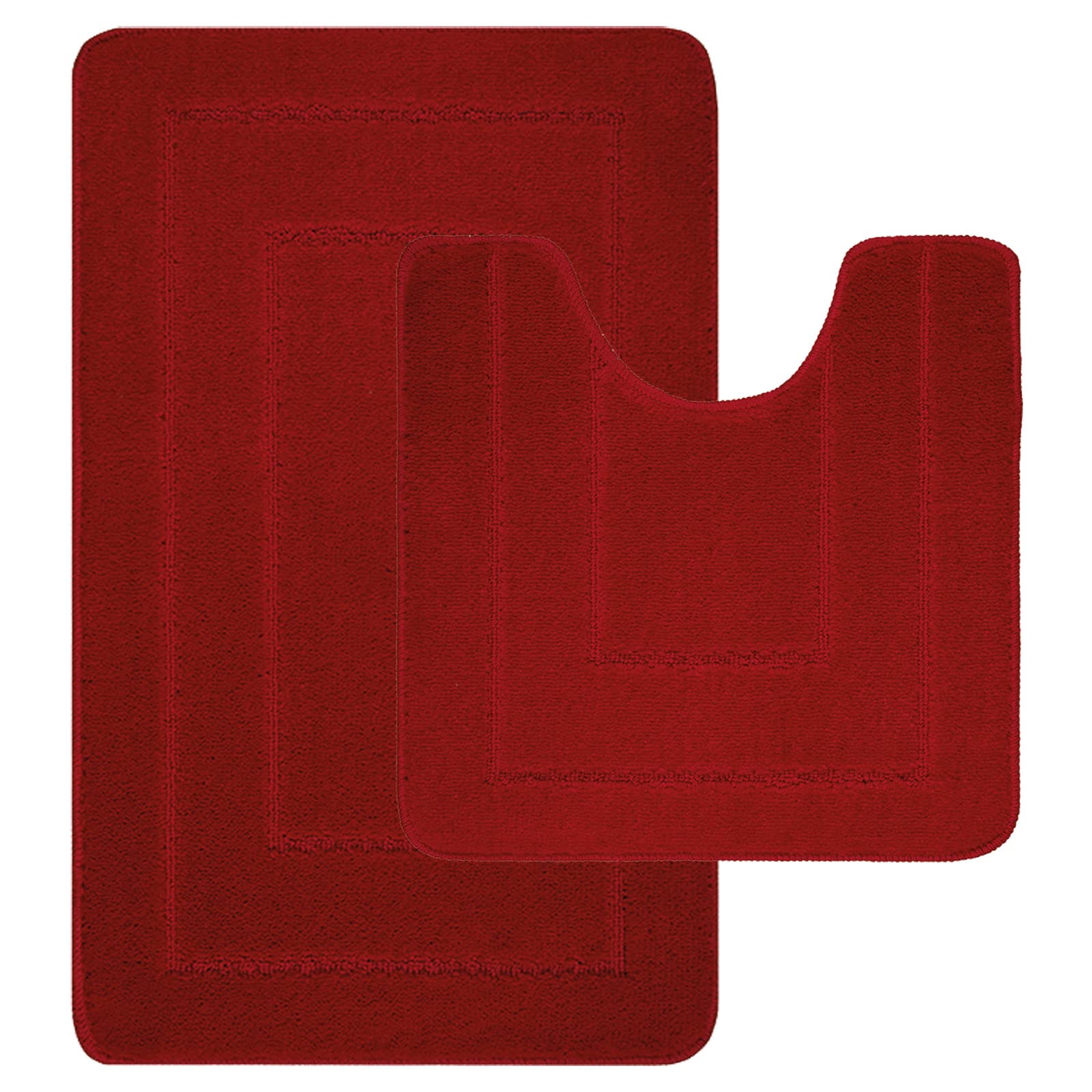 LSC Non Slip Bath Mat 2 Piece Ichra Extra Soft Water Absorbent Bathroom Mats 100% Polypropylene Pedestal Bath Rug Shower Bath Mat Bathroom Rug for Toilet (Burgundy, 80 x 50 cm (Rectangular))