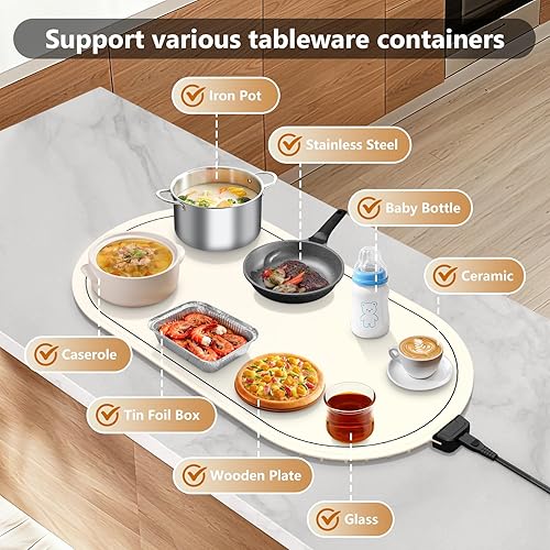 Miniatura 3 de Tapete de calentamiento para alimentos con temporizador de temperatura ajustable, calentadores de alimentos de silicona de calentamiento rápido 10S