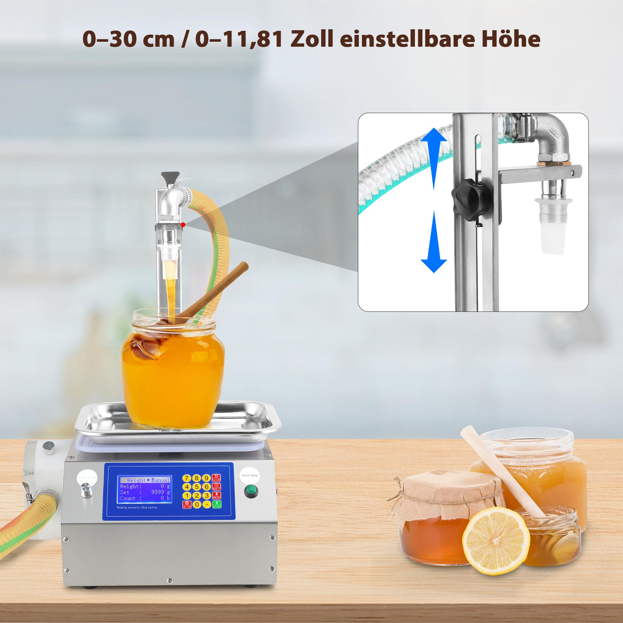 Macchina riempitrice di liquidi, macchina per il riempimento di bottiglie, volume di riempimento regolabile da 20 ml a 10000 ml, fino a 15 L/min, macchina di riempimento per miele, marmellata, oli
