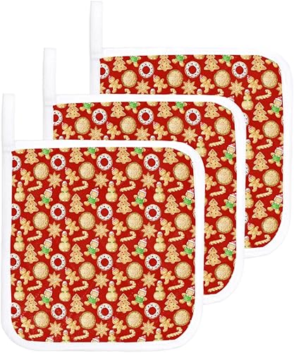 3 Packs Christmas Pot Holders Sets for Kitchen,Oven Pan Plate Bowl Pads Heat Proof Mat with Hanging Loop,Thick Terry Cloth Potholders Non Slip Soft