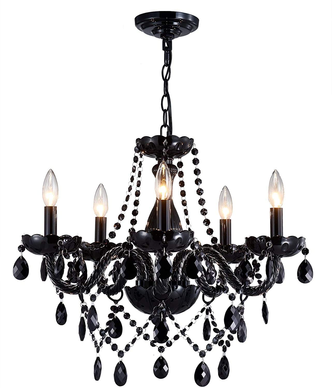Saint Mossi Modern K9 lampadario di cristallo, lampadario nero con cinque lampade, lampadario di soffitto appeso per sala da pranzo, camera da letto, soggiorno, H48cm x W48cm con catena regolabile