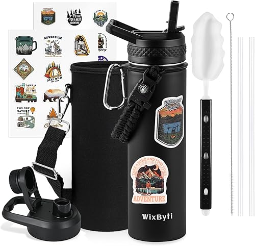 Botella de agua con aislamiento y pajilla de 20 onzas, deportiva, triple pared de acero inoxidable (fría durante 48 horas), a prueba de fugas, con