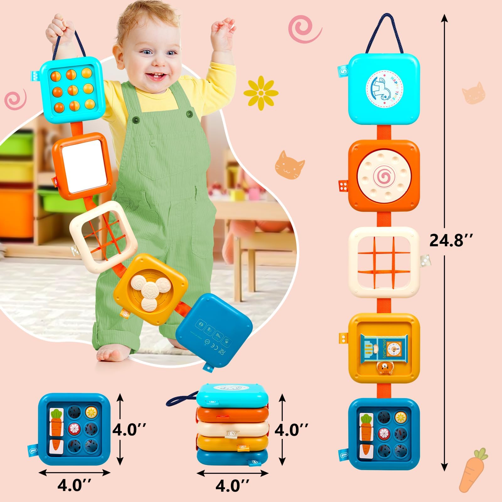 Kostka aktywności dla niemowląt 1, 2, 3 lata, Busy Board, zabawka Montessori, sensoryczne, zabawki podróżne samolotem dla dzieci, zajęcia edukacyjne, gry dla dzieci, prezenty