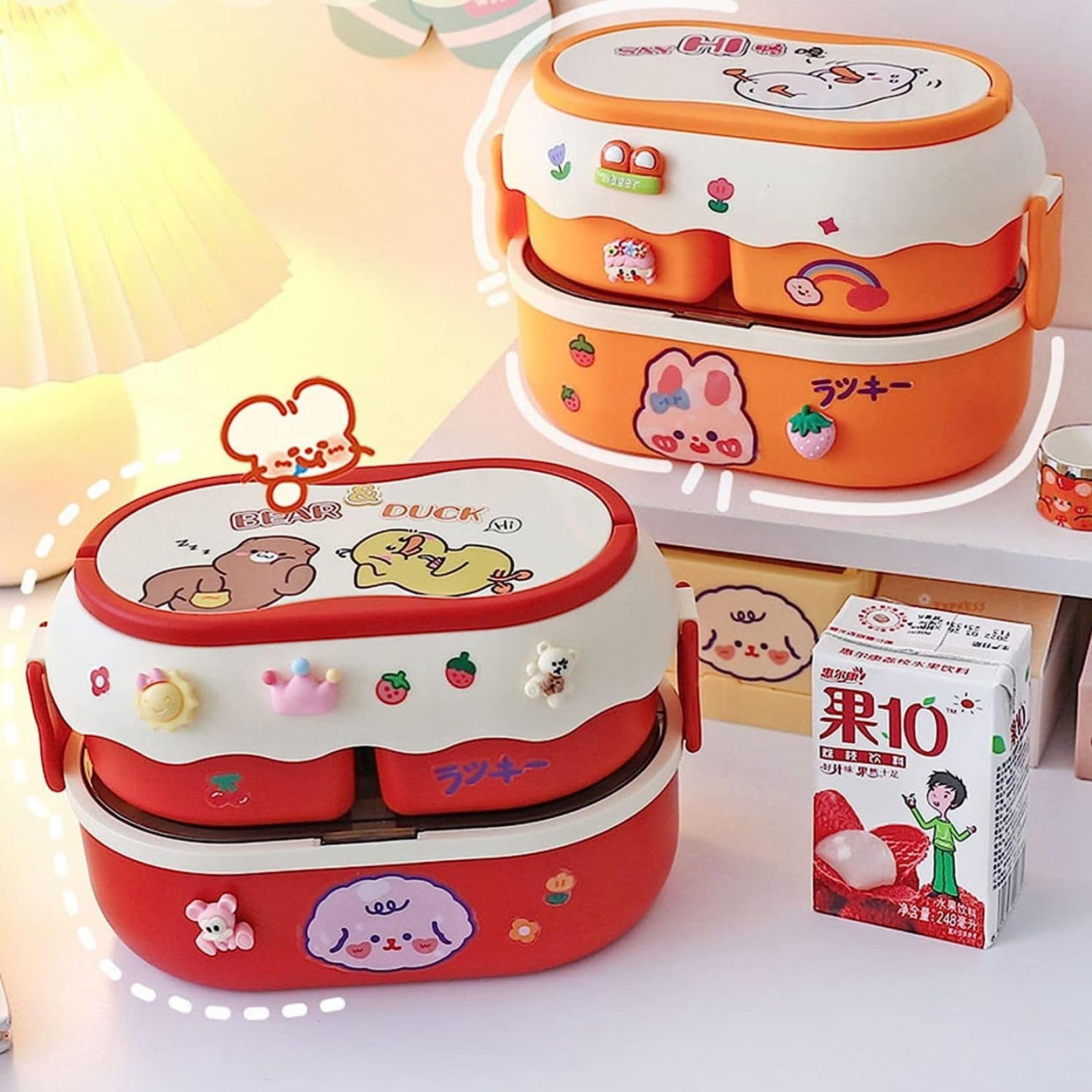 Amazon | 2段弁当箱 可愛い アニメキャラクター ポータブル式 ランチ 