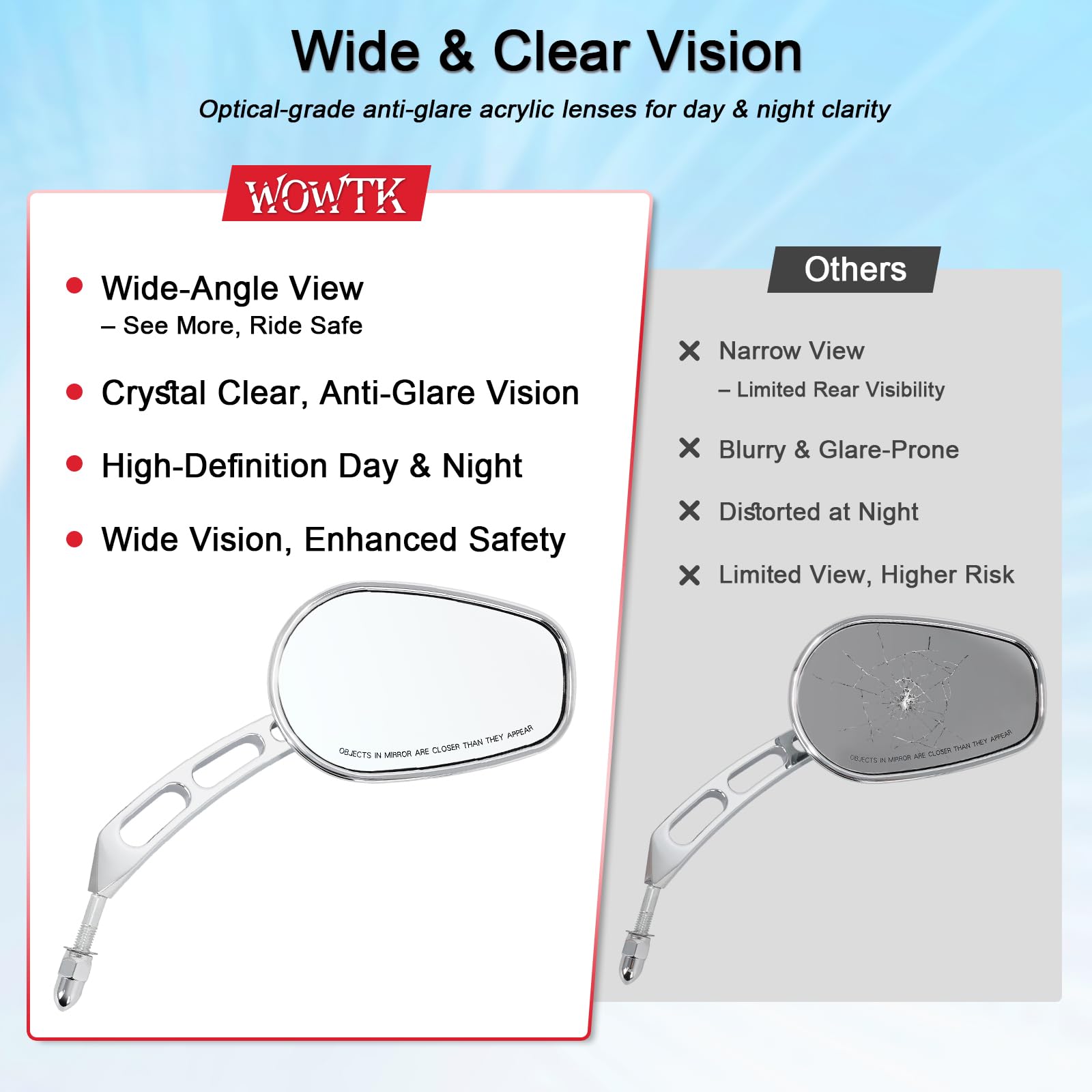 Amazon.com: WOWTK Chrome L & R 8mm Rear View Mirrors Fit For