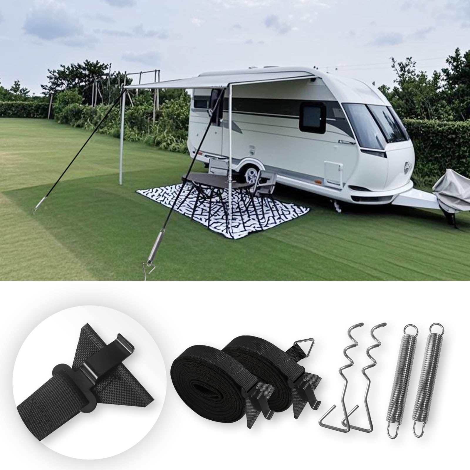 Dulepax Sangle Anti-tempête pour Auvent de Camping-Car, Kit de Fixation Store Banne Universelle de Tente, Caravane et Tendeurs, Accessoire Camping Car