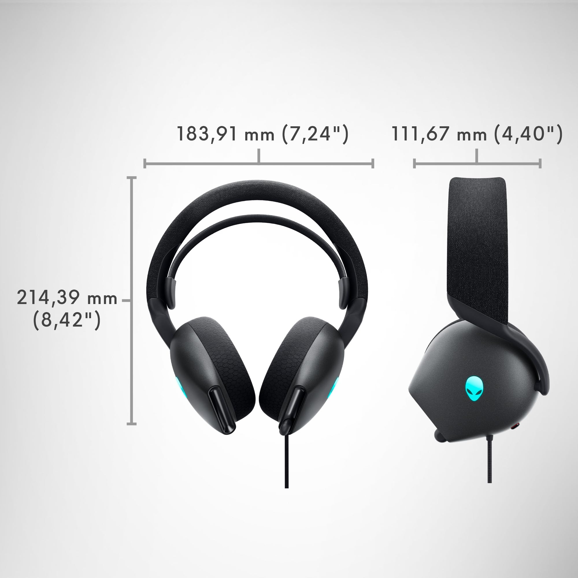 Alienware AW520H Cuffie da Gaming – Cablate con Audio Hi-Res, Dolby Atmos, Microfono Retrattile, Illuminazione RGB AlienFX, Dark Side of the Moon