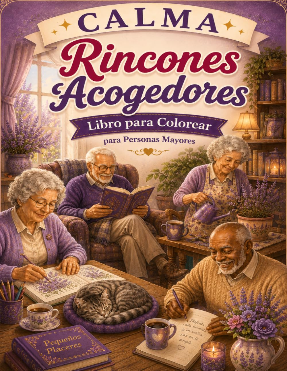 Libro para Colorear para Personas Mayores: CALMA Rincones Acogedores Diseños Grandes y Fáciles Relajación, Bienestar y Momentos Tranquilos