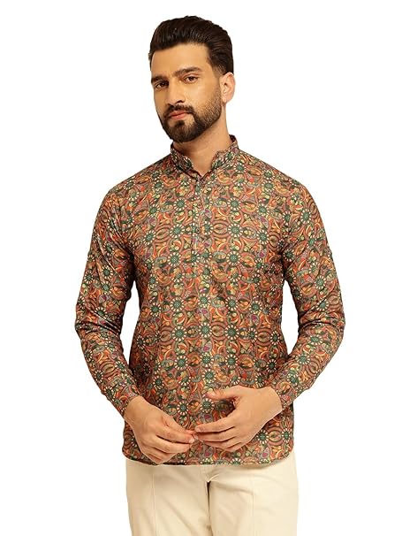 SOJANYA (Since 1958 Men's Cotton Linen Only Short Kurta with Geometric Print