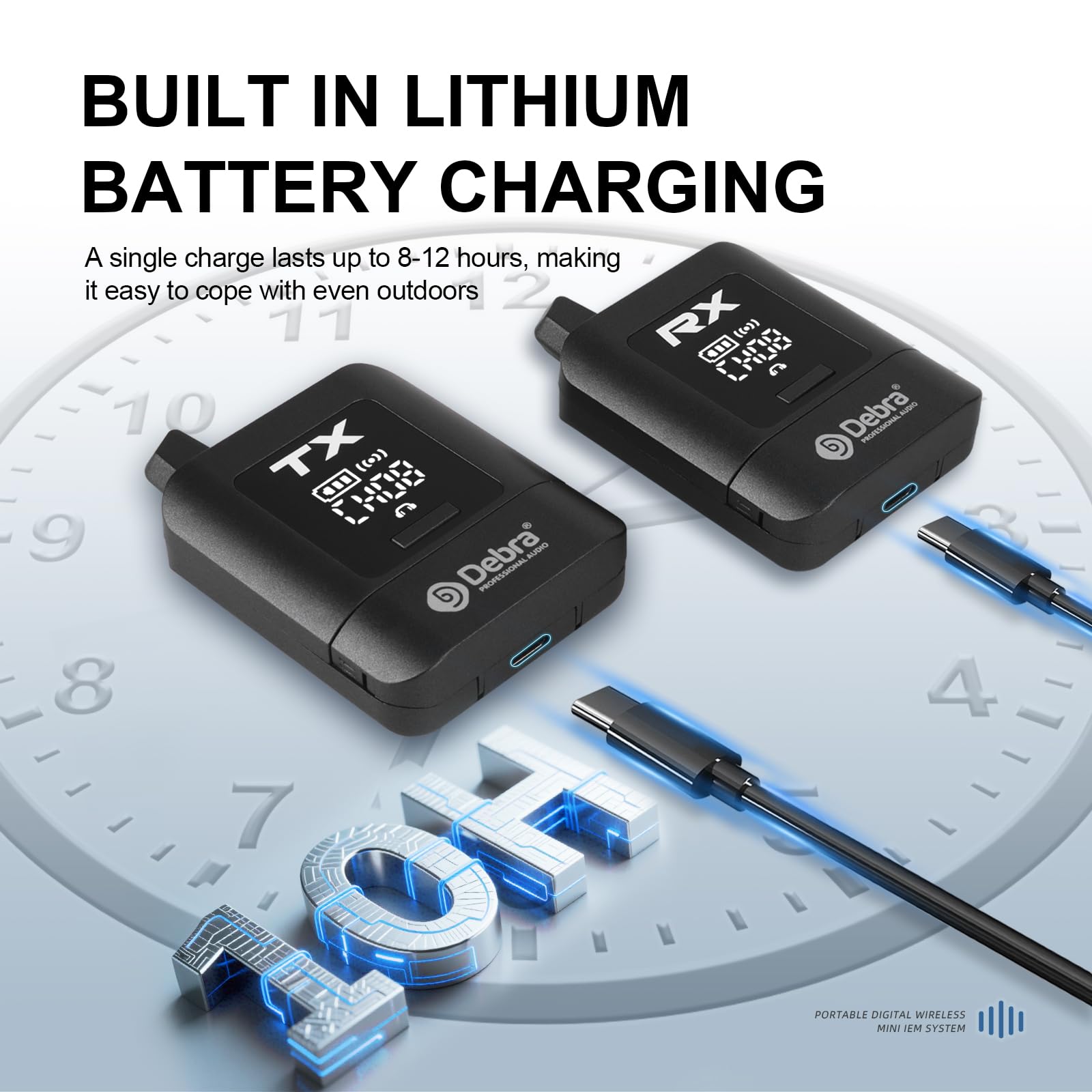 Debra ST-Mini Sistema IEM Professionale – Trasmissione Wireless 2.4G a 50m, Autonomia Prolungata, Ricevitori Illimitati Nero