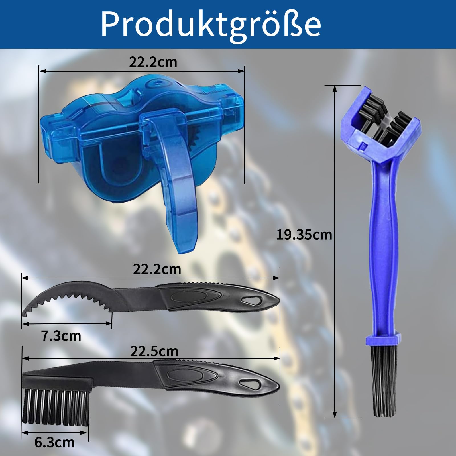 Szczotka do czyszczenia łańcuchów motocyklowych, urządzenie do czyszczenia łańcuchów ze szczotkami do czyszczenia, czyści łańcuch ze wszystkich stron i oczyszcza go ze starego oleju i brudu
