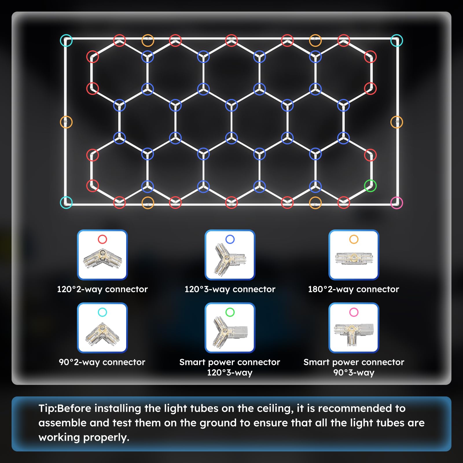 ALLYES LED Hexagon Werkstattbeleuchtung, 538W 64560LM 6500K Deckenleuchte, 14 Waben Garagenlampe mit Rechteck-Rahmen, Deckenlampe Kaltweiß für Garage, Werkstatt, Auto Detailing, Fitnessstudio