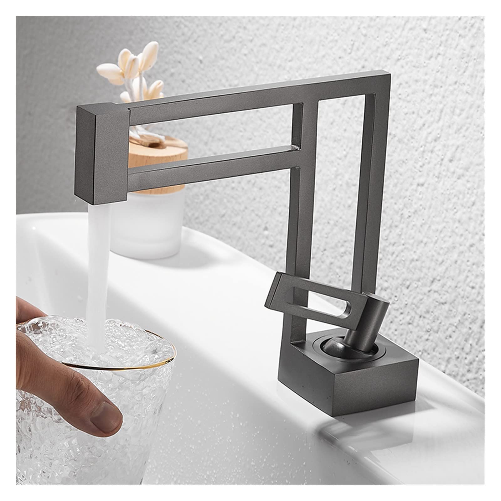 LNHHG Basin Faucets Black Sink Mixer Taps Brass Bathroom Taps Square Vessel Sink Faucet Black Basin Mixer Cold Hot Water(Grijs)