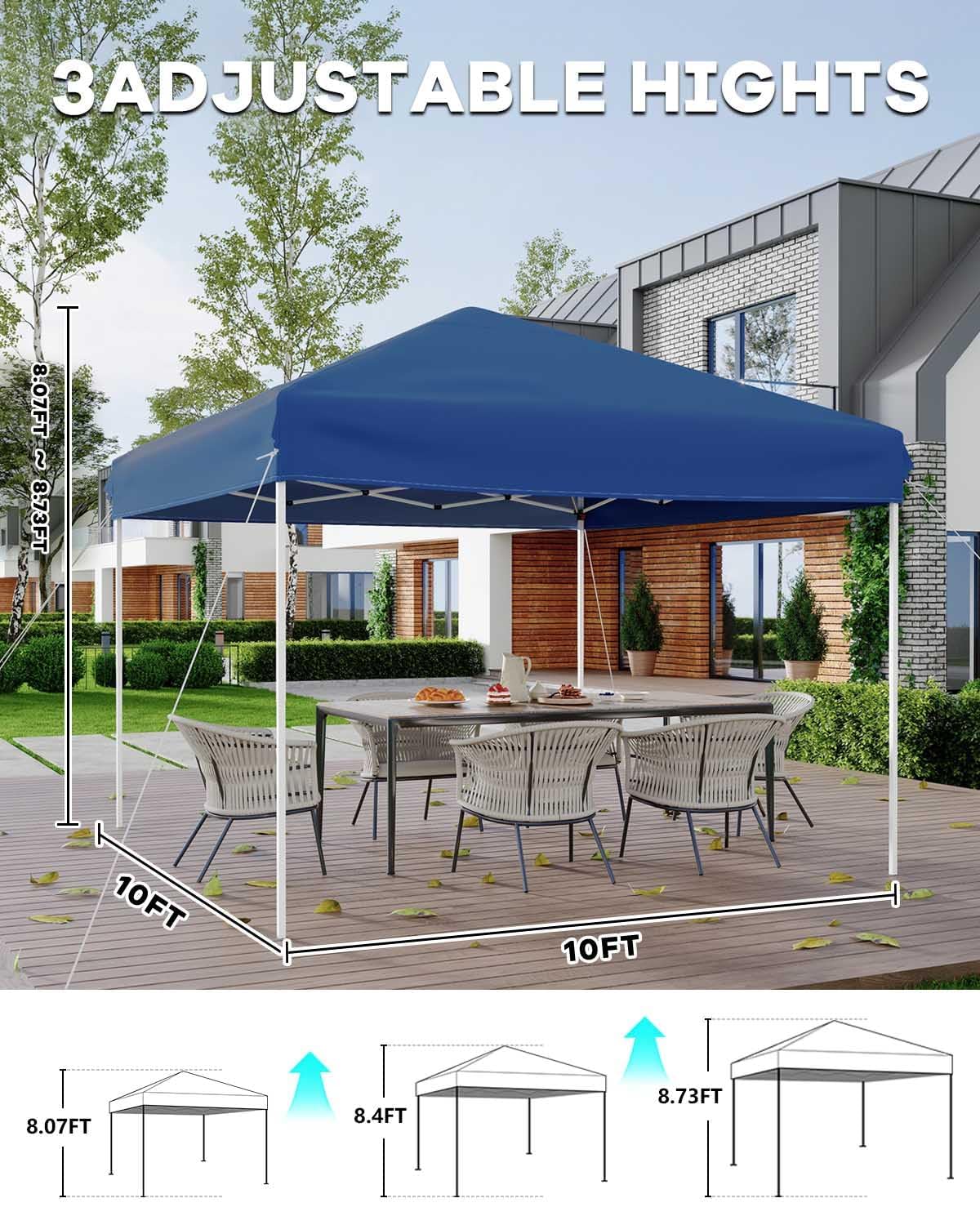 Tonnelle Pliante Jardin 3x3m Portable,Pavillon Pliant Pop-up Exterieur avec Sac de Rangement,4 Sac de Sable,églable Hauteur,Résistant UV et Imperméable,Barnum Pliant pour Camping,Plage,Marché(Bleu)