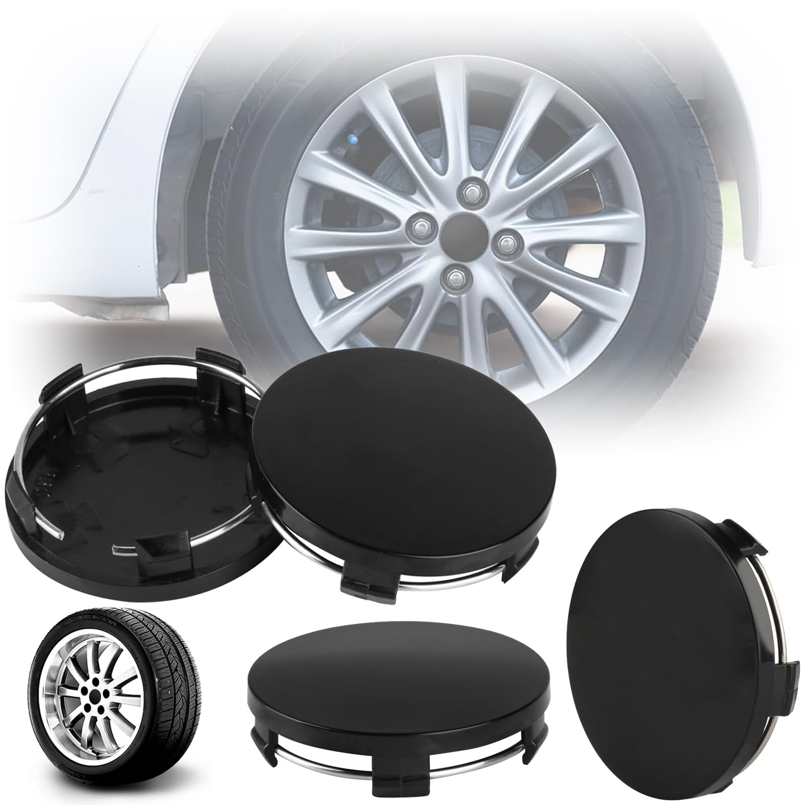 ONEMAJI 4 Pcs Wheel Centre Alloy Hub Center Caps for Skoda Kodiaq 2024 2025, Tyre Center Hub Cover for Auto Hub Centre Caps Replacement,Black-OD 60mm ID 56mm