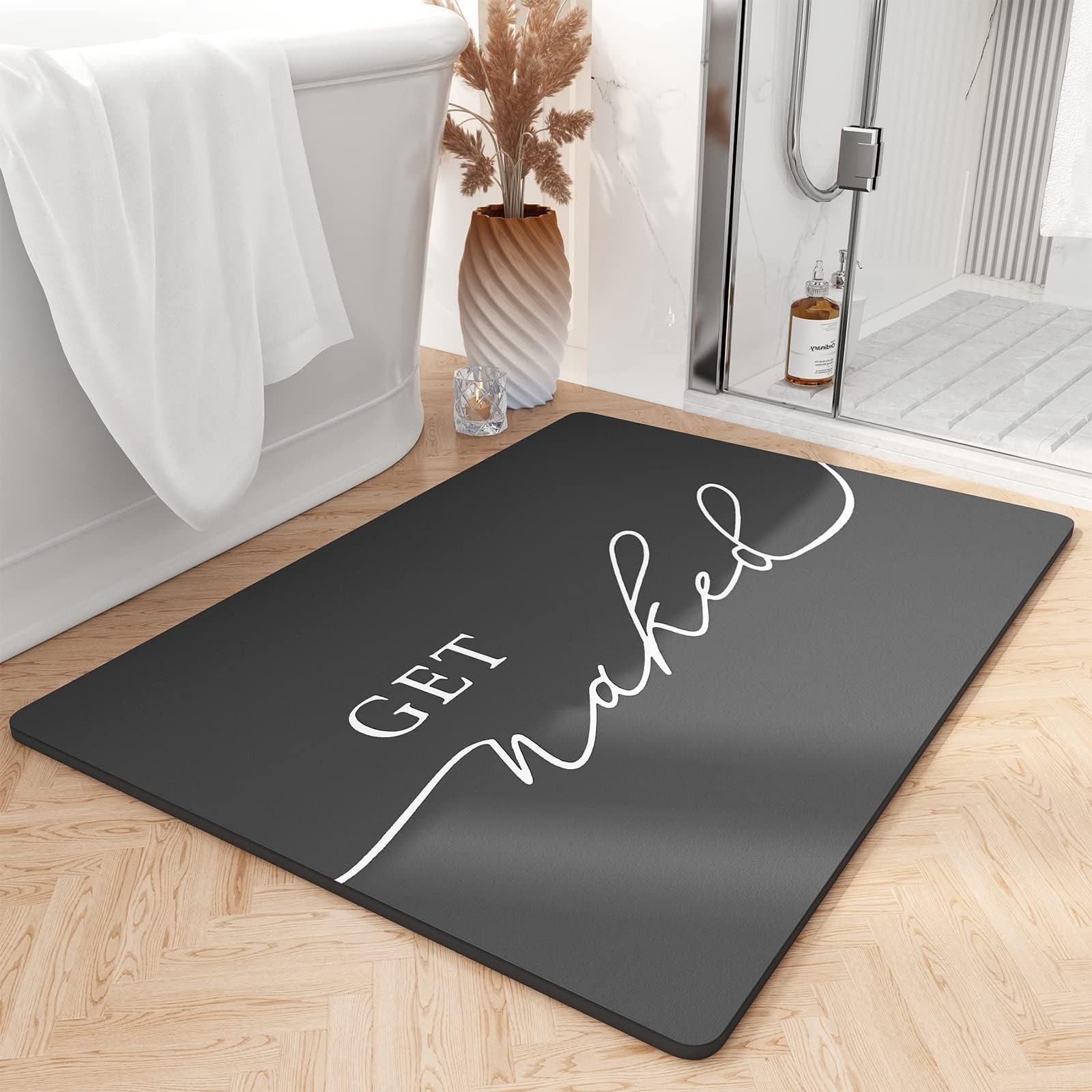 tchdio Bath Mat-Super Absorbent Quick Dry Bath Mats for Bathroom Floor Non Slip-Bathroom Mats with Rubber Backing-Ultra Thin Bathroom Rugs Fit Under Door, 17" x 24", Black