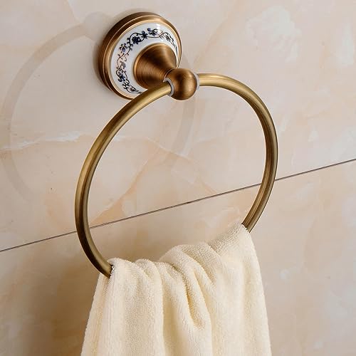 Miniatura 5 de Toallero de latón antiguo, soporte para toalla de mano para baño, accesorios de cocina, montaje en pared, diseño de porcelana