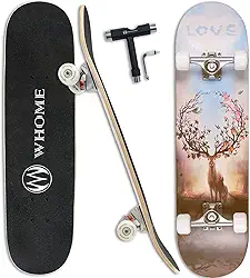 WHOME Skates para adultos/crianças adolescentes/meninas iniciantes/meninos – 78,7 cm x 20,32 cm Pro Standard Skate completo 8 camadas Alpine Maple Deck ABEC-9 rolamentos com T-Tool