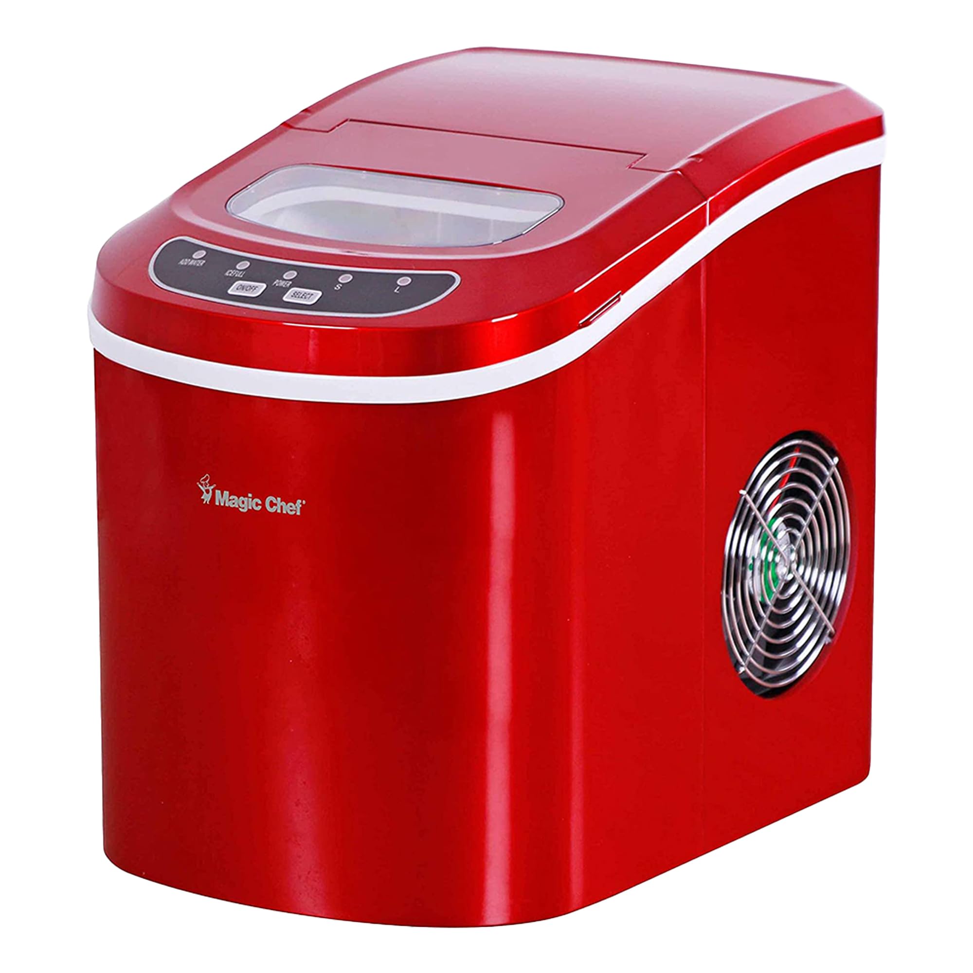 Magic Chef Countertop Ice Maker - Mini Portable Ice Machine - Home Bar Ice Cube Freezer, Makes up to 27 Pounds Per Day, Red (Stainless Steel)