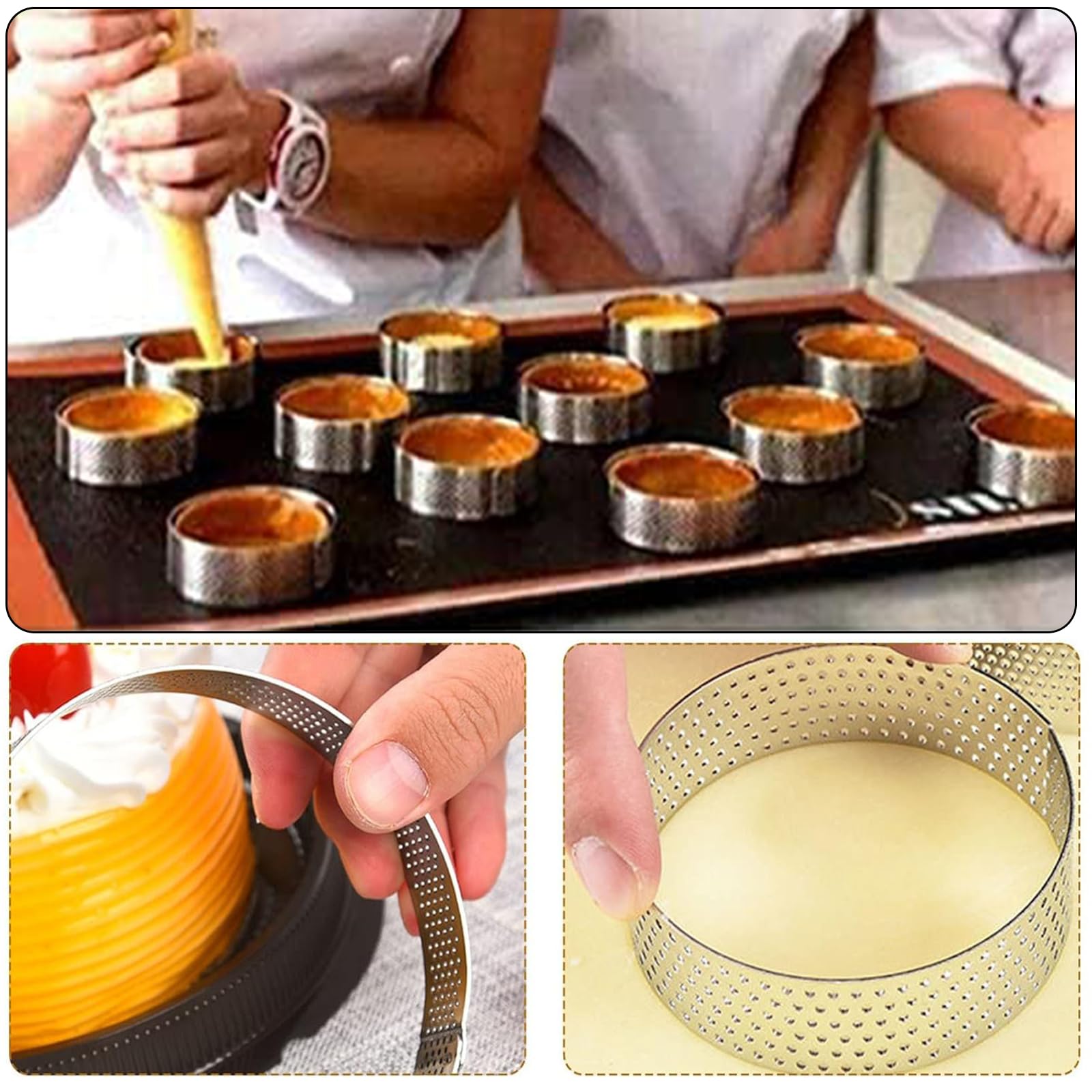 10 sztuk foremek do tarteletek z otworami, 8 cm ze stali nierdzewnej, perforowane pierścienie deserowe, mus, do produkcji ciasta, quiche, koło Donutsburg, 8 cm