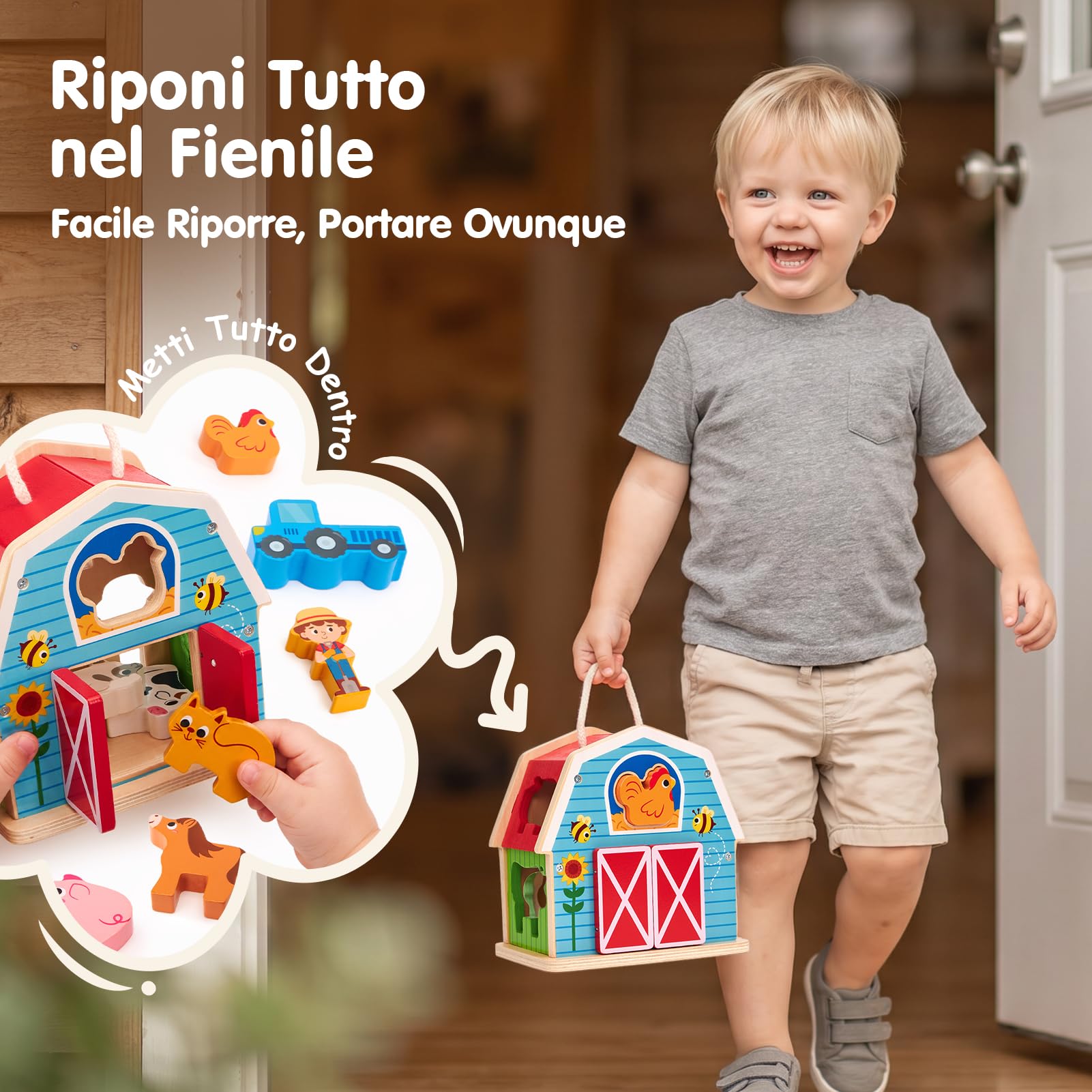 hahaland Giochi Montessori 1 Anno, 4 in 1 Giochi Legno Bambini 1 2 3 Anni | Gioco Impilare e Abbinamento Forme, Giocattoli Legno Montessori, Regalo Educativi Bambina Bambino