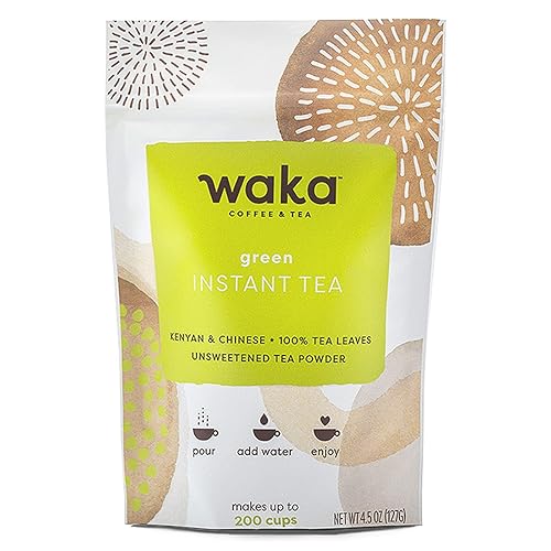 Té instantáneo de calidad Waka  Té verde sin azúcar  Mezcla de Kenia y China  100 hojas de té  Bolsa a granel de 45 onzas