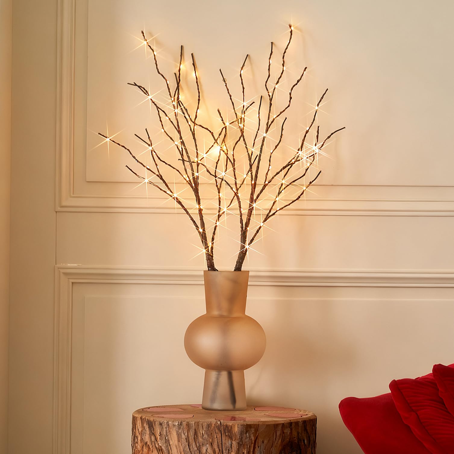 BAOLITVINE Lighted Willow Branches with Timer Battery Operated 100 LED Fairy Lights, Brown Twig Branches 32IN for Home Bedroom Fireplace Christmas Decoration Inside Outdoor