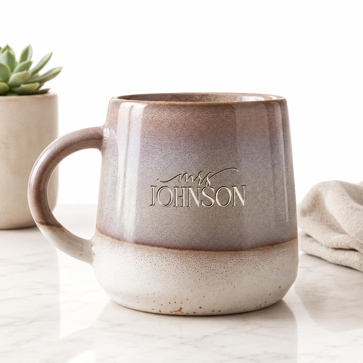 Personalised Mug with Name | Customised Gifts Engraved Coffee Mug for Men and Women | Customisable | Microwave and Dishwasher Safe | Personalised Gifts | Stoneware Gradient Mug (Green) — image 1