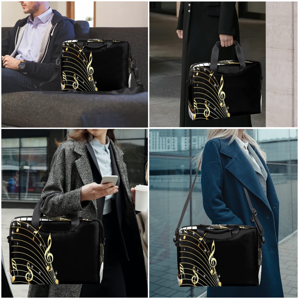Custodia per laptop per tastiera per pianoforte per tastiera da 13 a 16 pollici con note musicali per pianoforte borsa a tracolla per laptop valigetta borsa per il trasporto